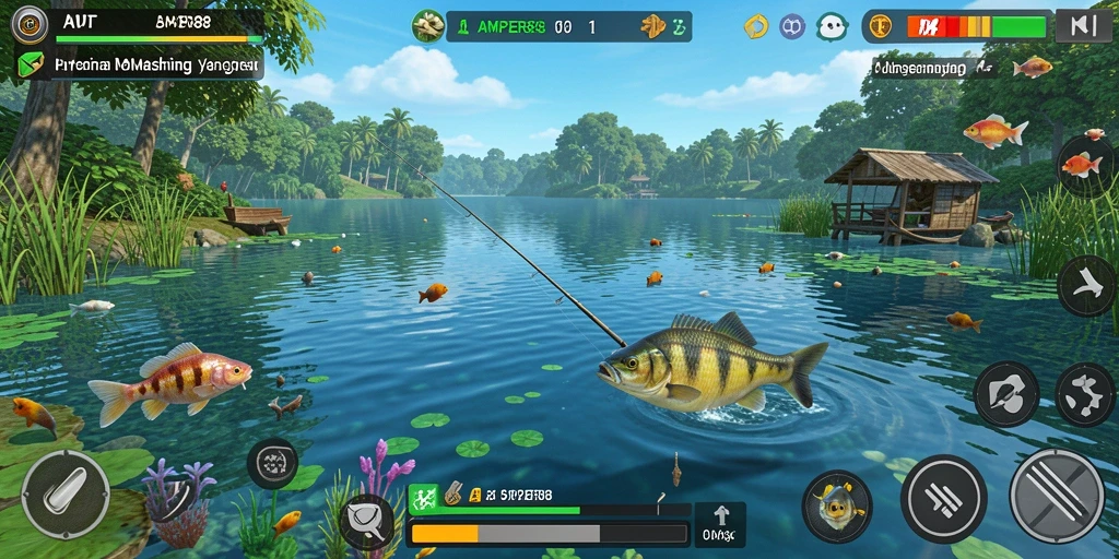 Tampilan gameplay seru dalam AMPER88 dengan aksi memancing yang mendebarkan.