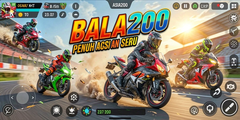 Tampilan gameplay seru dalam ASIA200 dengan aksi balapan motor yang mendebarkan.