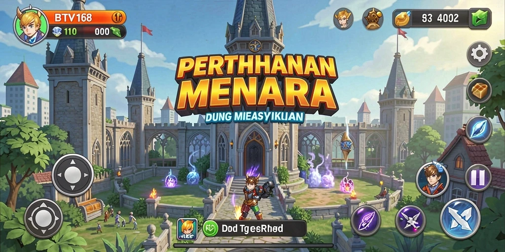 Screenshot BTV168 menunjukkan aksi menara mempertahankan wilayah dari serangan musuh.
