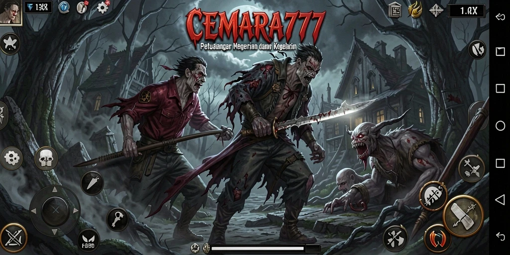 Screenshot CEMARA777 menampilkan suasana horor yang menakutkan dan gameplay yang mendebarkan.