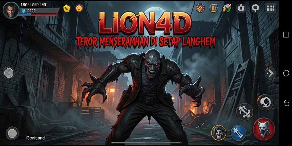 Screenshot gameplay LION4D menampilkan suasana horor yang mencekam.