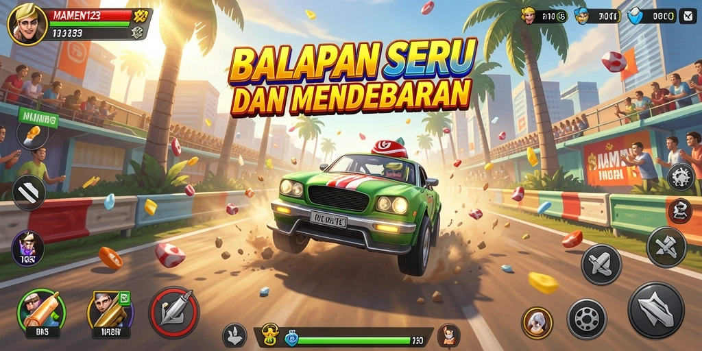 Tampilan gameplay seru dari MAMEN123 yang penuh aksi balapan.