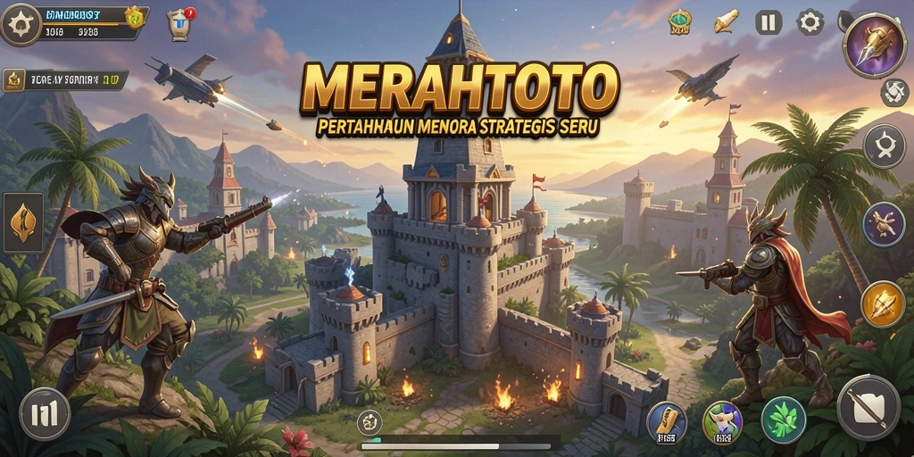 Screenshot gameplay <strong>MERAHTOTO</strong>, menunjukkan menara dan strategi Tower Defense yang mendebarkan.