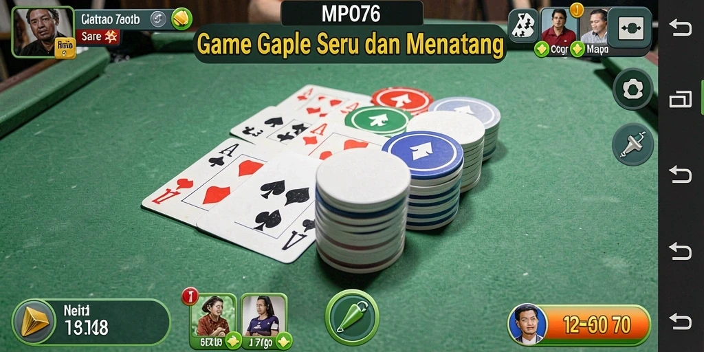 Screenshot MPO76 menampilkan serunya permainan Gaple dengan antarmuka yang menarik.