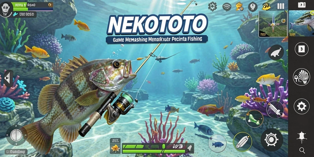 Tampilan gameplay NEKOTOTO yang mendebarkan dan penuh aksi memancing.