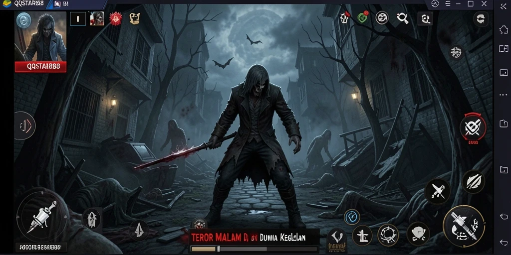 Screenshot menegangkan dari gameplay <strong>QQSTAR88</strong> di dunia kegelapan.