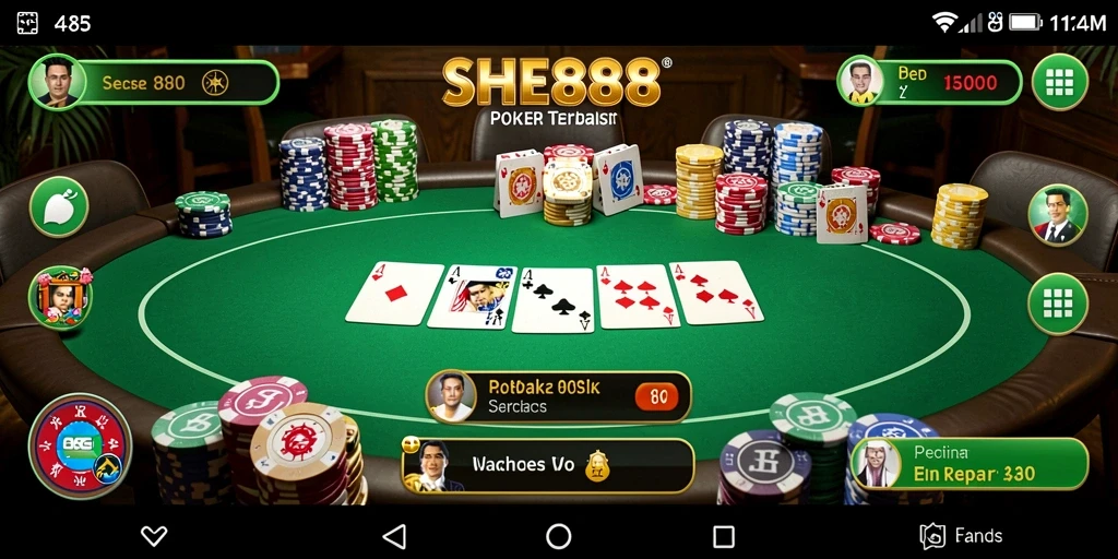 Tampilan menarik dan seru dari gameplay Poker di SHE888.