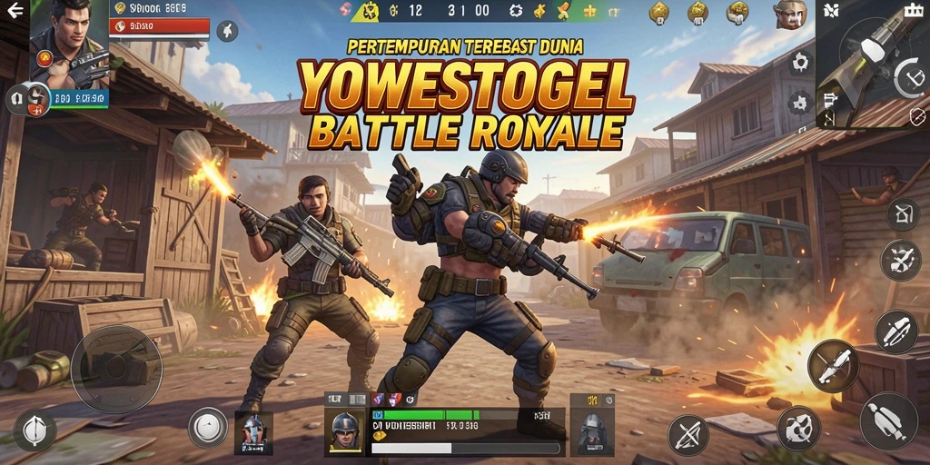 Tangkapan layar gameplay YOWESTOGEL menampilkan pertempuran seru Battle Royale.